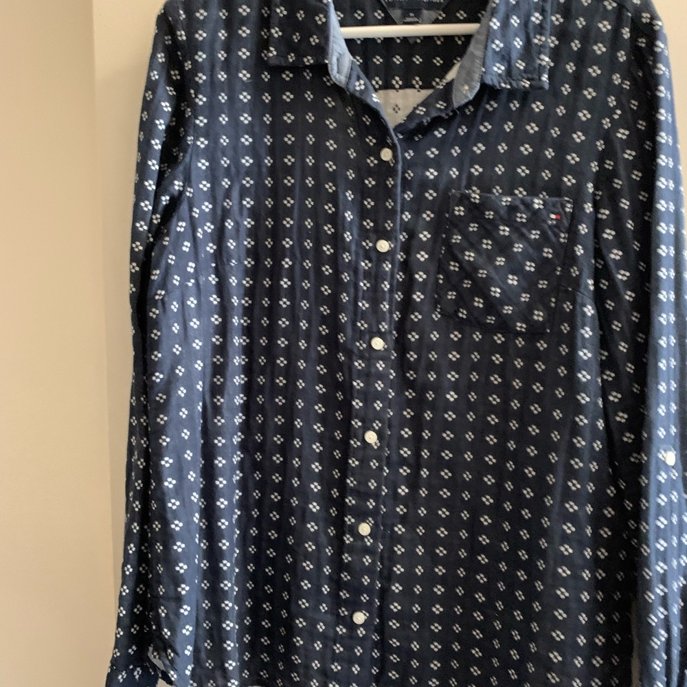 Tommy Hilfiger Dark Blue Patterned Button Down Shirt